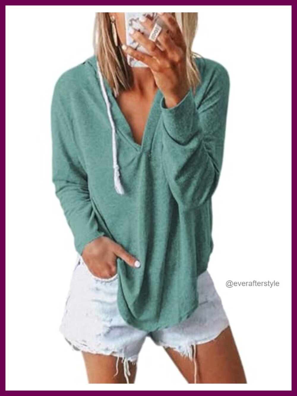 Women's Long Sleeve V-Neck Hoodie Lightweight Pullover Sweatshirt